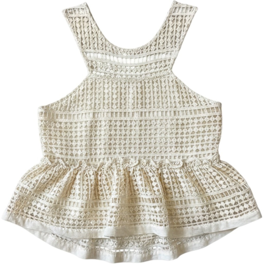 Gianni Bini Audrina Blouse Womens L Creme NEW Crochet Peplum Sleeveless JO150501